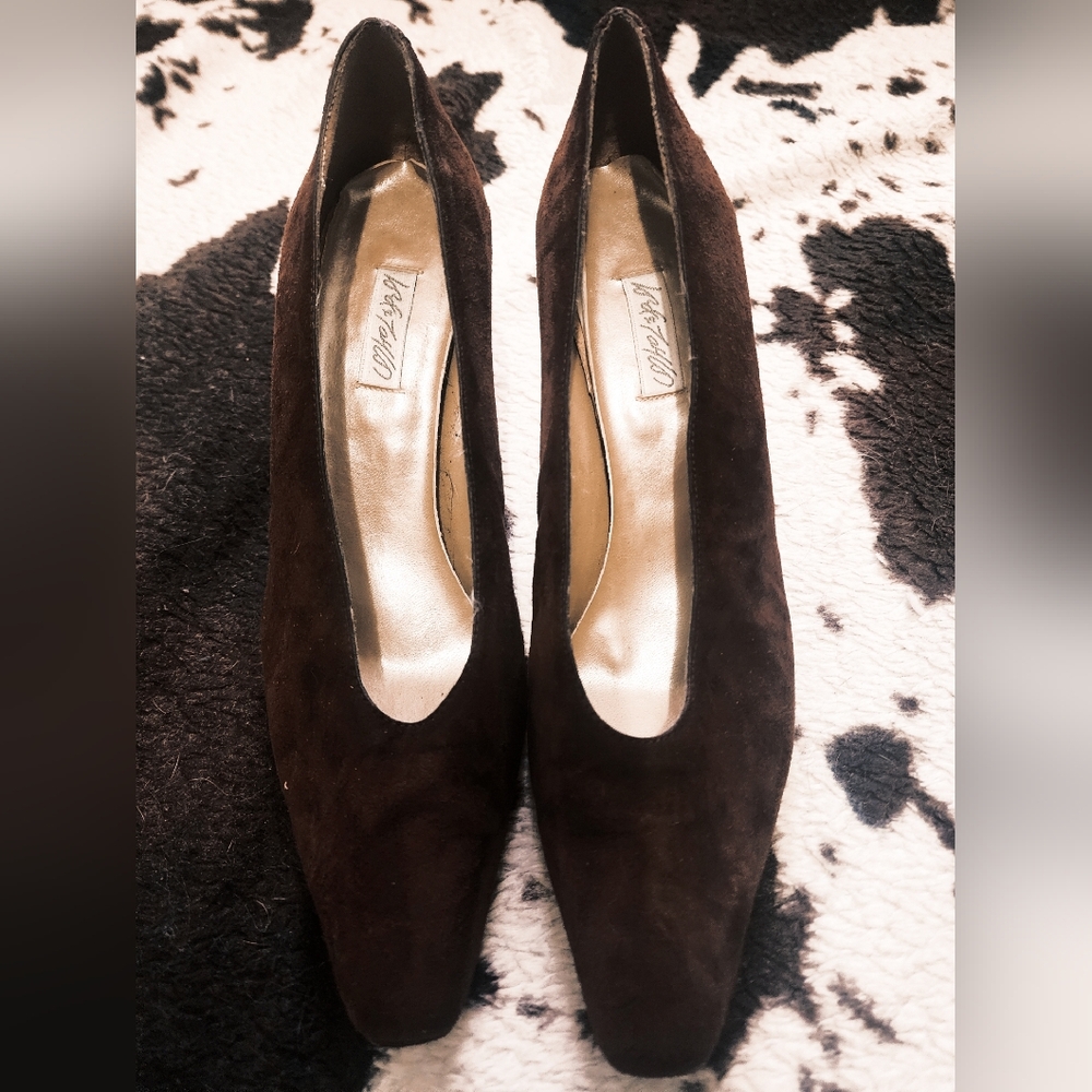 "LORD & TAYLOR" WOMEN'S 80'S/90'S GENUINE SUEDE HEELS - BROWN